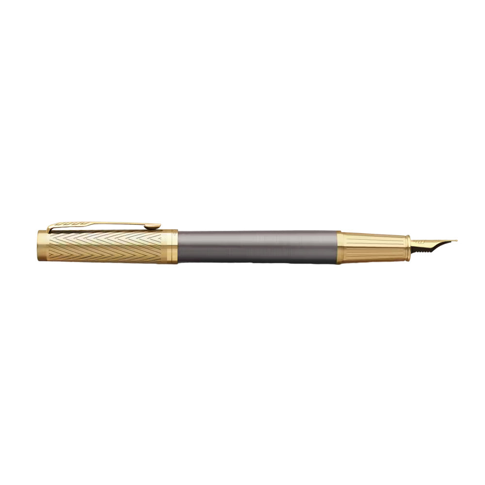 Parker Ingenuity Pioneers Collection Grey Lacquer Gold Trim Fountain Pen - Fine Nib