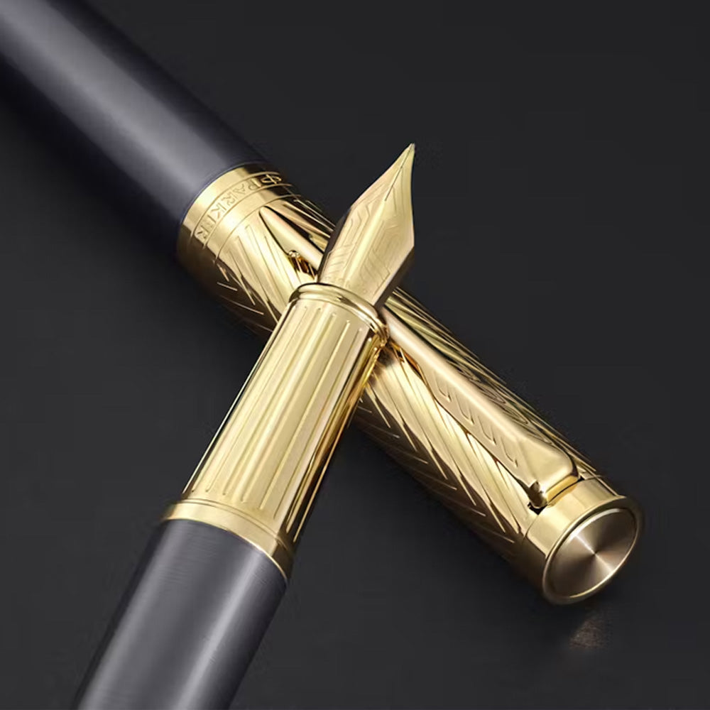 Parker Ingenuity Pioneers Collection Grey Lacquer Gold Trim Fountain Pen - Fine Nib
