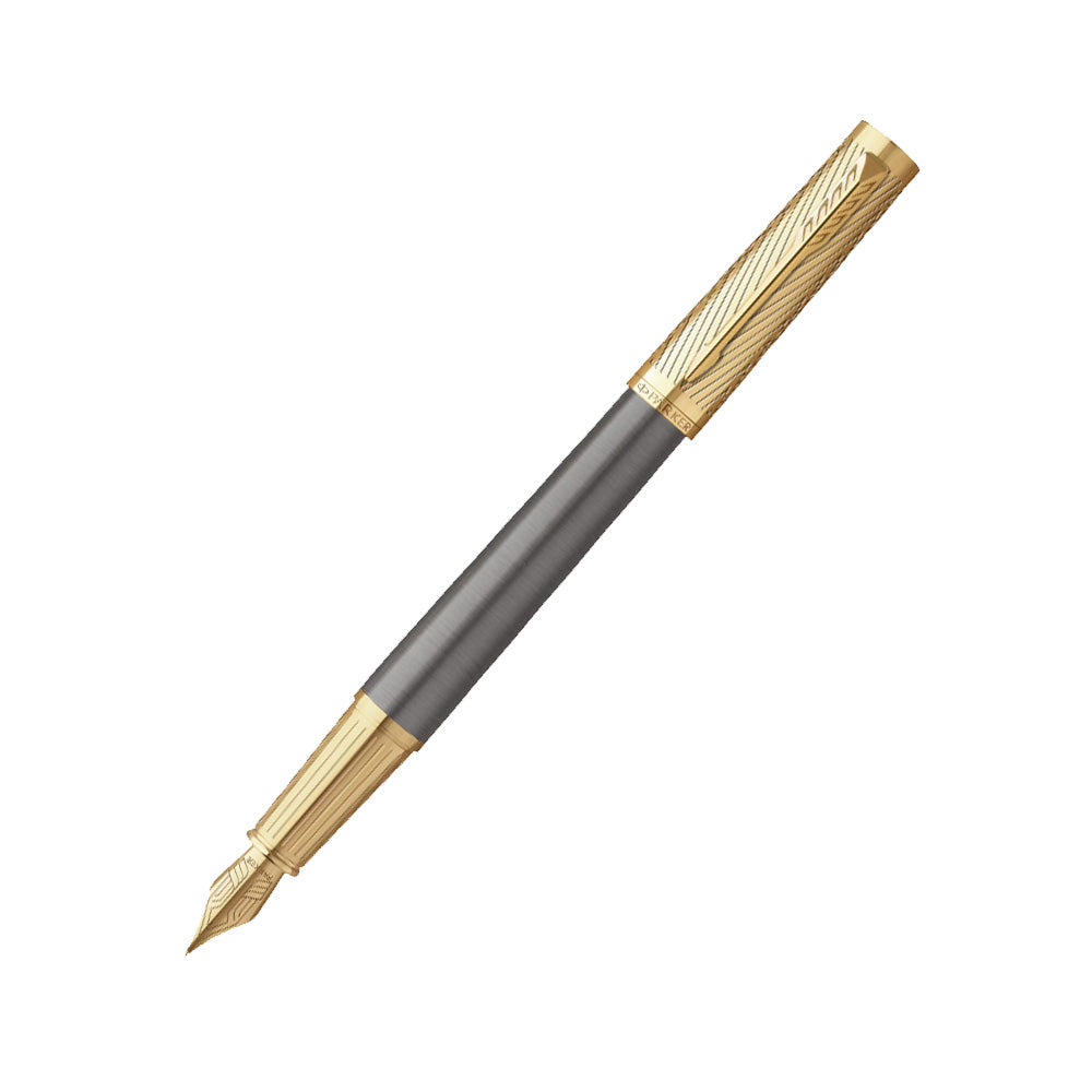 Parker Ingenuity Pioneers Collection Grey Lacquer Gold Trim Fountain Pen - Fine Nib