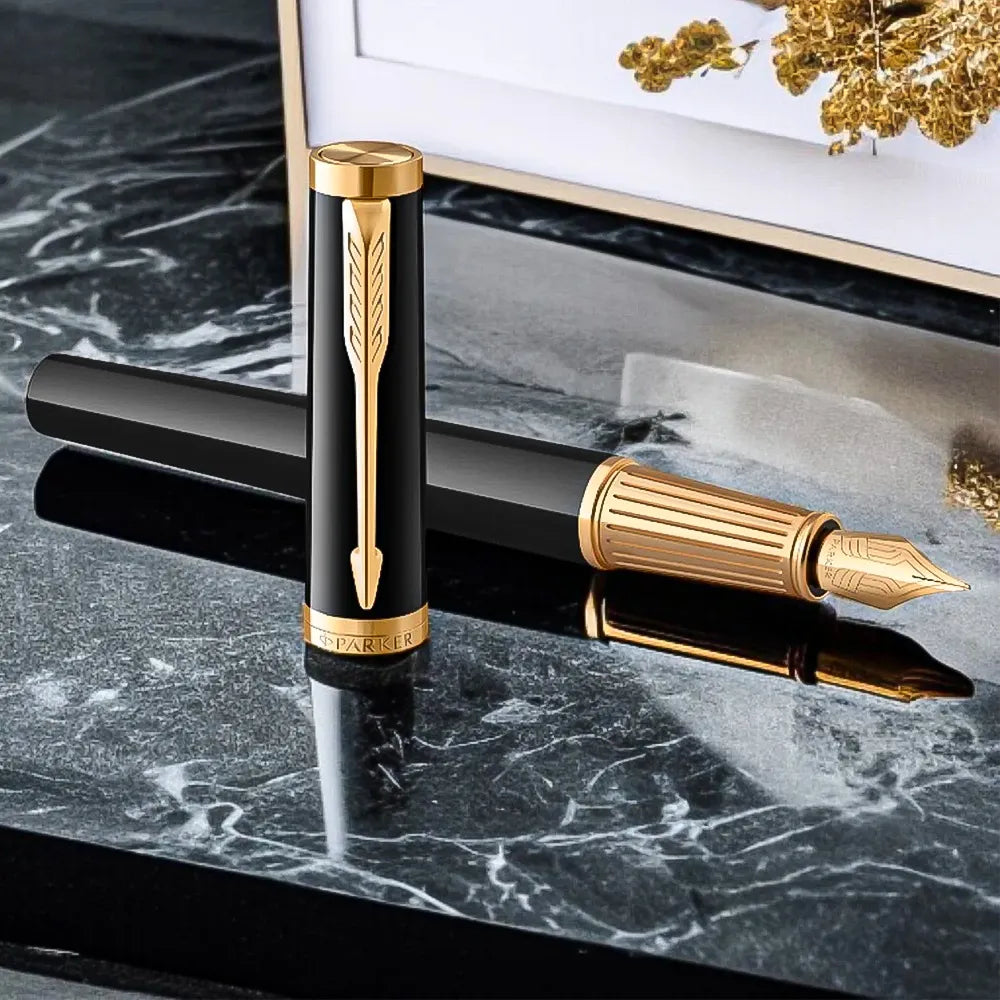 Parker Ingenuity Black Lacquer with Gold Trim Fountain Pen - Medium Nib