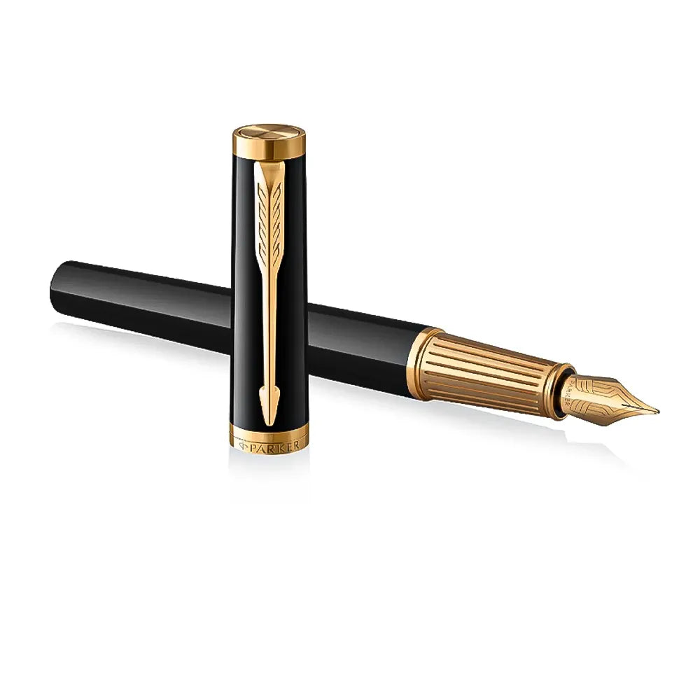Parker Ingenuity Black Lacquer with Gold Trim Fountain Pen - Medium Nib
