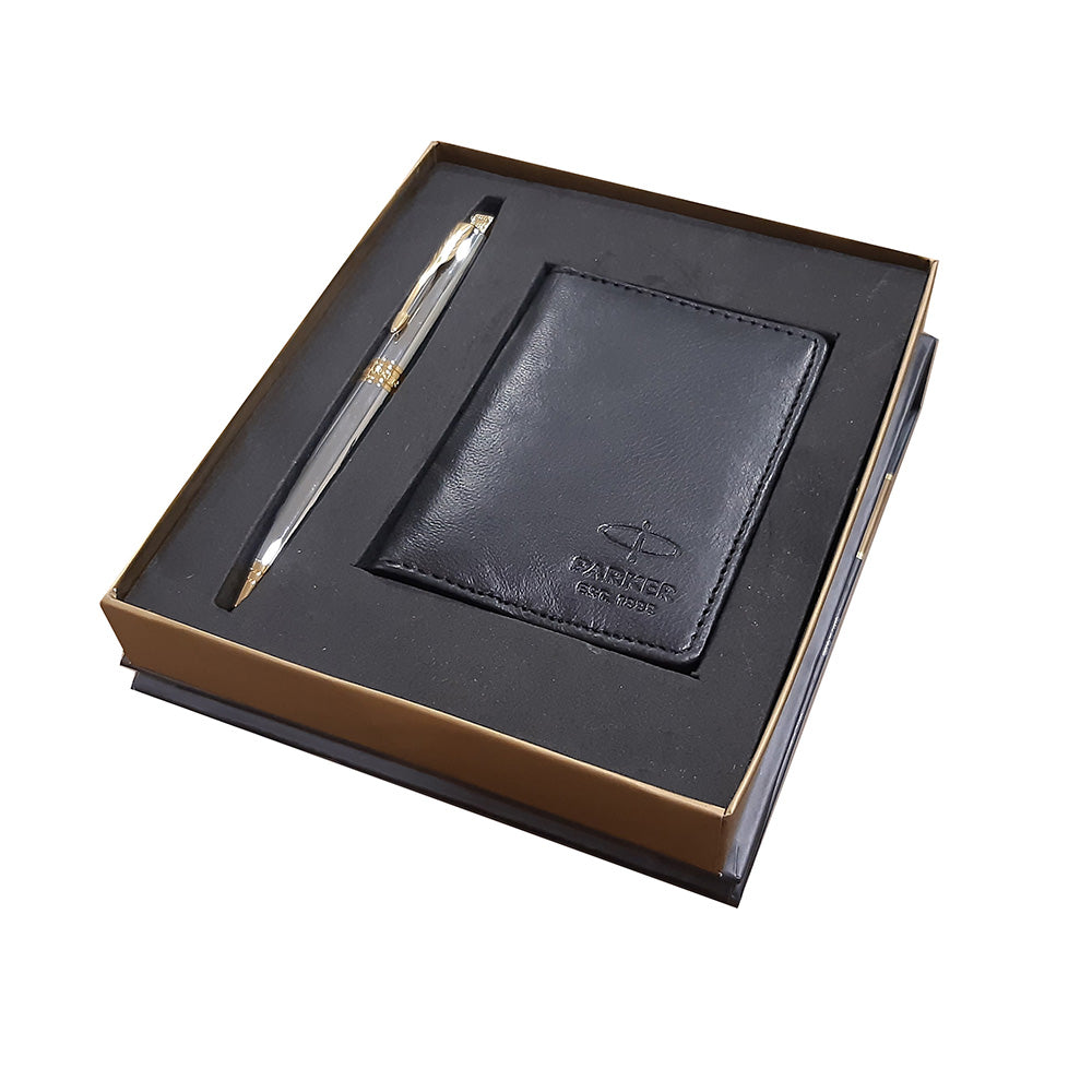 Parker Aster Shiny Chrome GT Ball Pen with Credit Card Holder