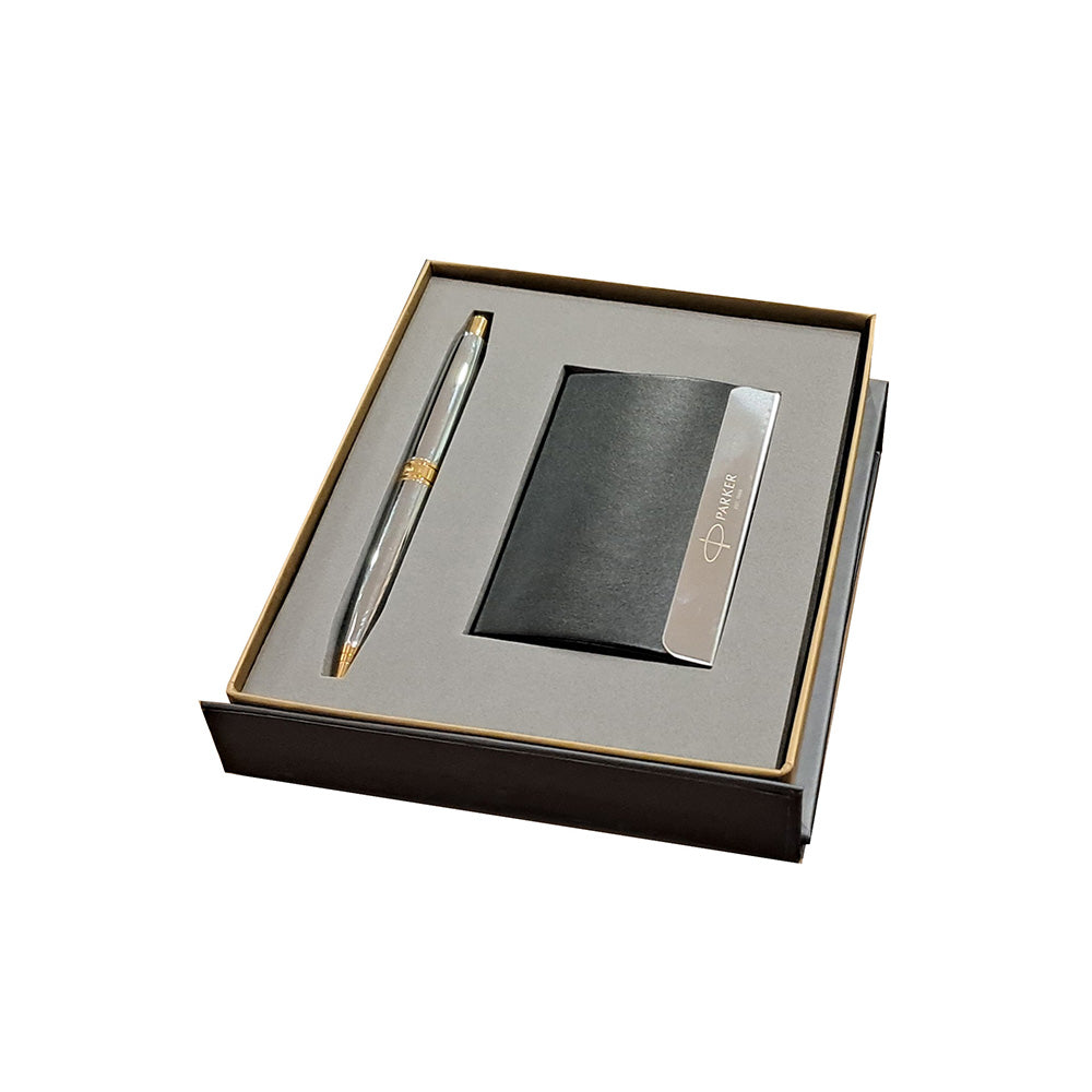 Parker Aster Shiny Chrome GT Ball Pen with Visiting Card Holder