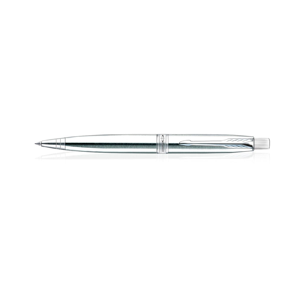 Parker Aster Shiny Chrome CT Ball Pen with Card Holder (Free) Parker Aster Ball Pen With Shiny Chrome Finish Metal Barrel And Chrome Plated Trim. A Contemporary & Unique Design Blended Highlighted With A Chrome Plated Ring On The Barrel. Shiny Chrome Trim – Chrome Plated Point – Fine Opening Mechanism – Click Refill – Parker Quink Flow 1N Card Holder (Free) inside the box Gift Set Made in India