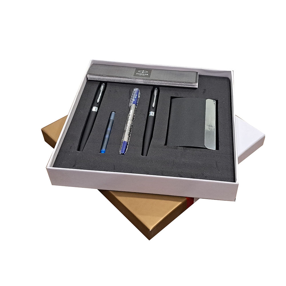 Parker Aster Matte Black CT Rollerball + Fountain Pen (M) with Card Holder