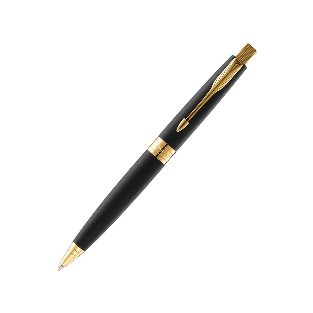 Parker Aster Ball Pen with Lacquer Black finish metal barrel and Gold plated trim. A contemporary & unique design blended highlighted with a Gold plated ring on the barrel. Clip Material: Stainless Steel. Lacquer Black Finish Metal Barrel Gold Plated Trim Contemporary & Unique Design Blended Gold Plated Ring On The Barrel Gift Box With Free Card Holder. Made in India