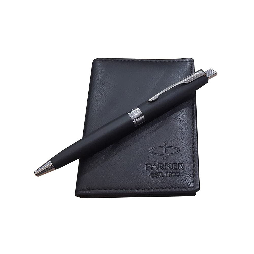 Parker Aster Matte Black CT Ball Pen with Credit Card Holder (Free), Parker Aster Ball Pen With Matte Black Finish Metal Barrel And Chrome Plated Trim. A Contemporary & Unique Design Blended Highlighted With A Chrome Plated Ring On The Barrel. Matte Black Finish Metal Barrel Chrome Plated Trim A Contemporary & Unique Design Chrome Plated Ring On The Barrel Gift Box With Free Credit Card Holder. Made in India
