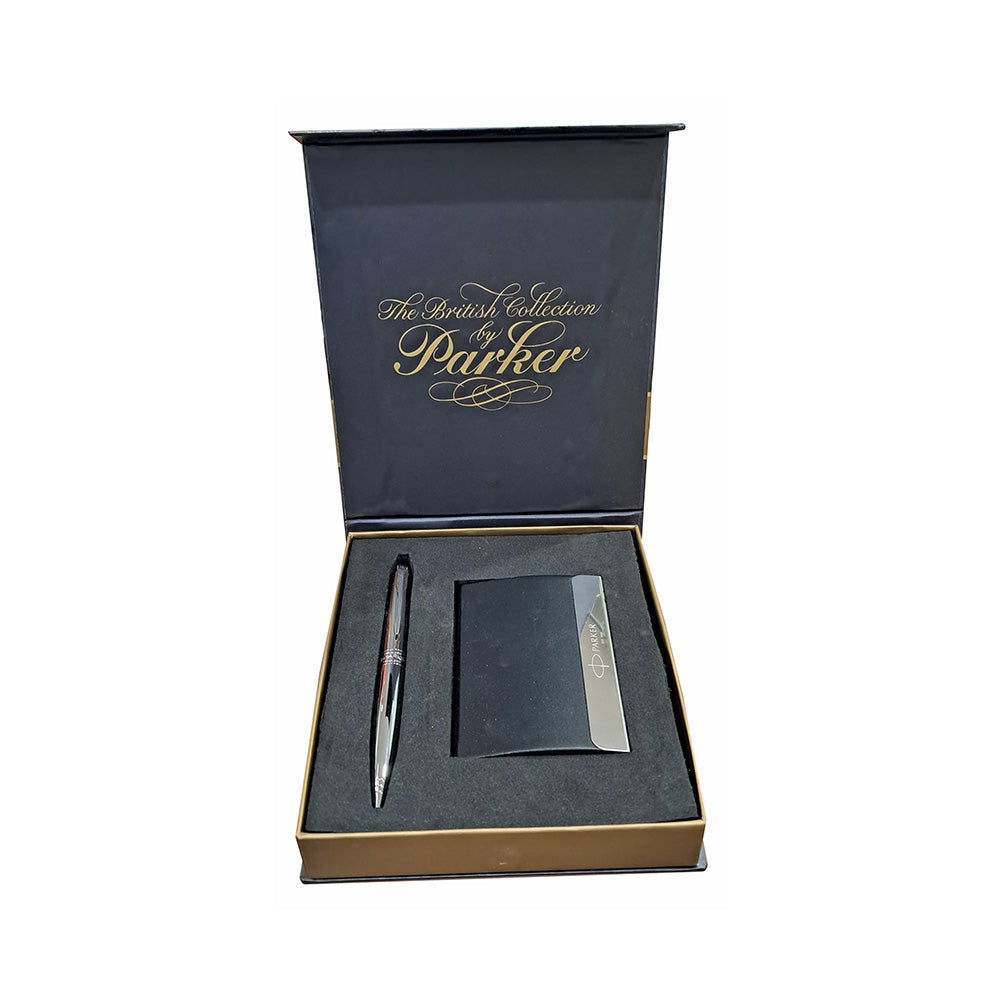 Parker Aster Shiny Chrome CT Ballpoint Pen + Visiting Card Holder