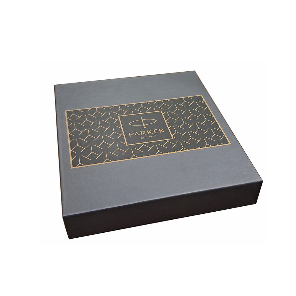 Parker Aster Roller Ball Pen With Lacquer Black Finish Metal Barrel And Gold Plated Trim. A Contemporary & Unique Design Blended Highlighted With A Gold Plated Ring On The Barrel. Lacquer Black Finish Metal Barrel Gold Plated Trim A Contemporary & Unique Design Gold Plated Ring On The Barrel 1N Rollerball Pen + 1N Pocket Watch (Free) Made in India