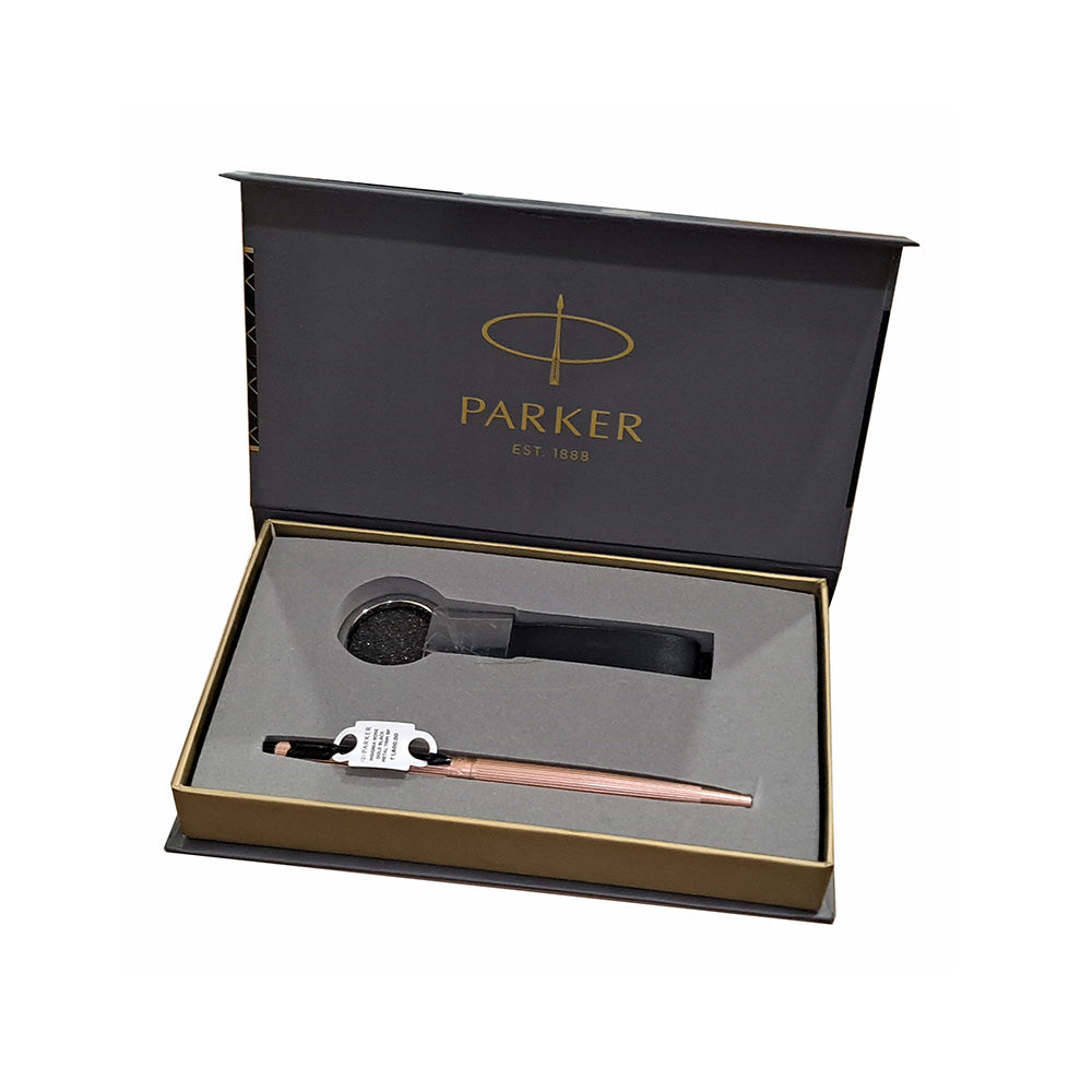 Parker Insignia Rose Gold Black Metal Trim Ball Pen with Keychain (Free)