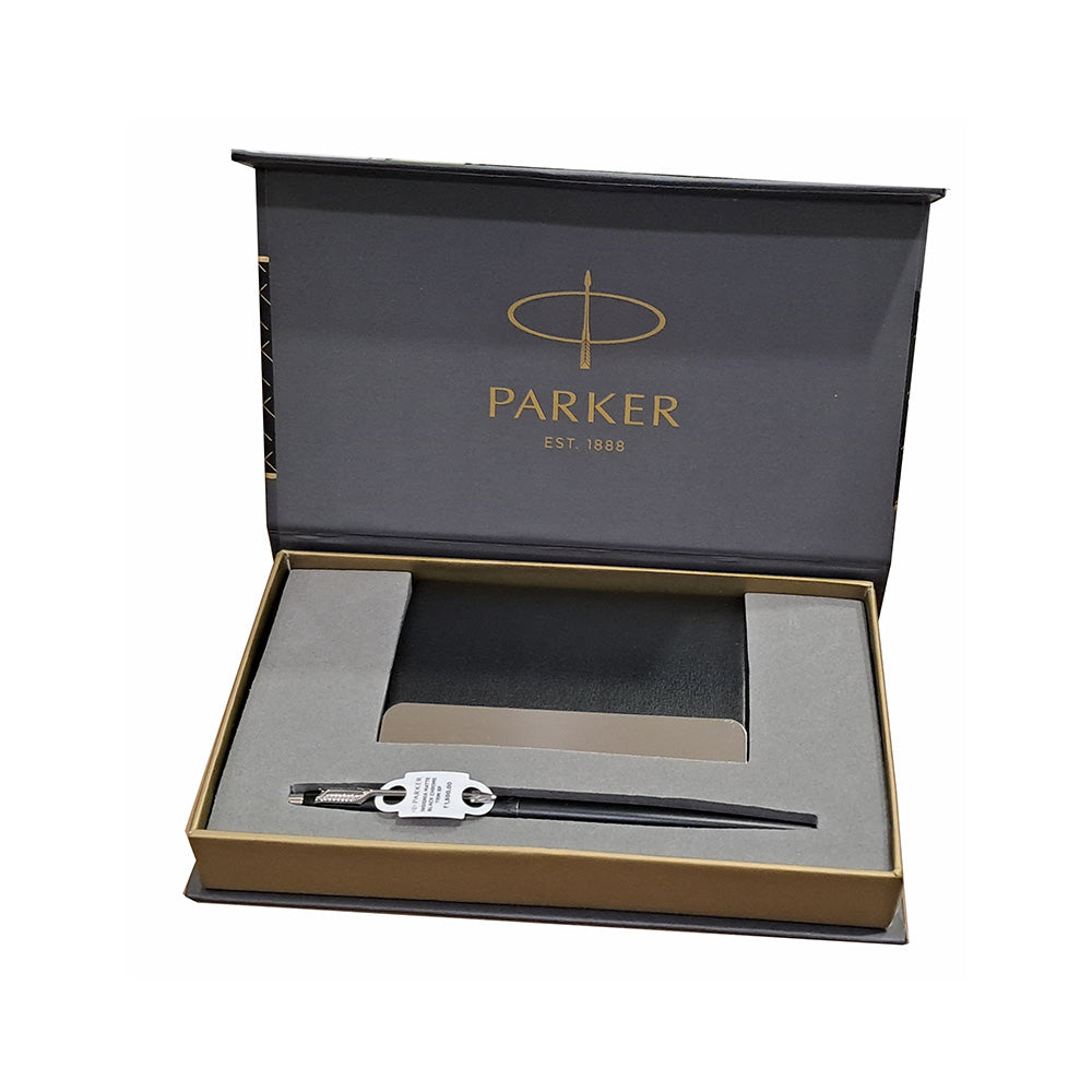 Parker Insignia Matte Black Chrome Trim Ball Pen with Card Holder (Free)