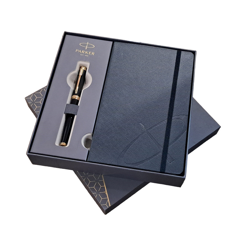 Parker Ambient Lacque Black GT Rollerball Pen with Parker Notebook