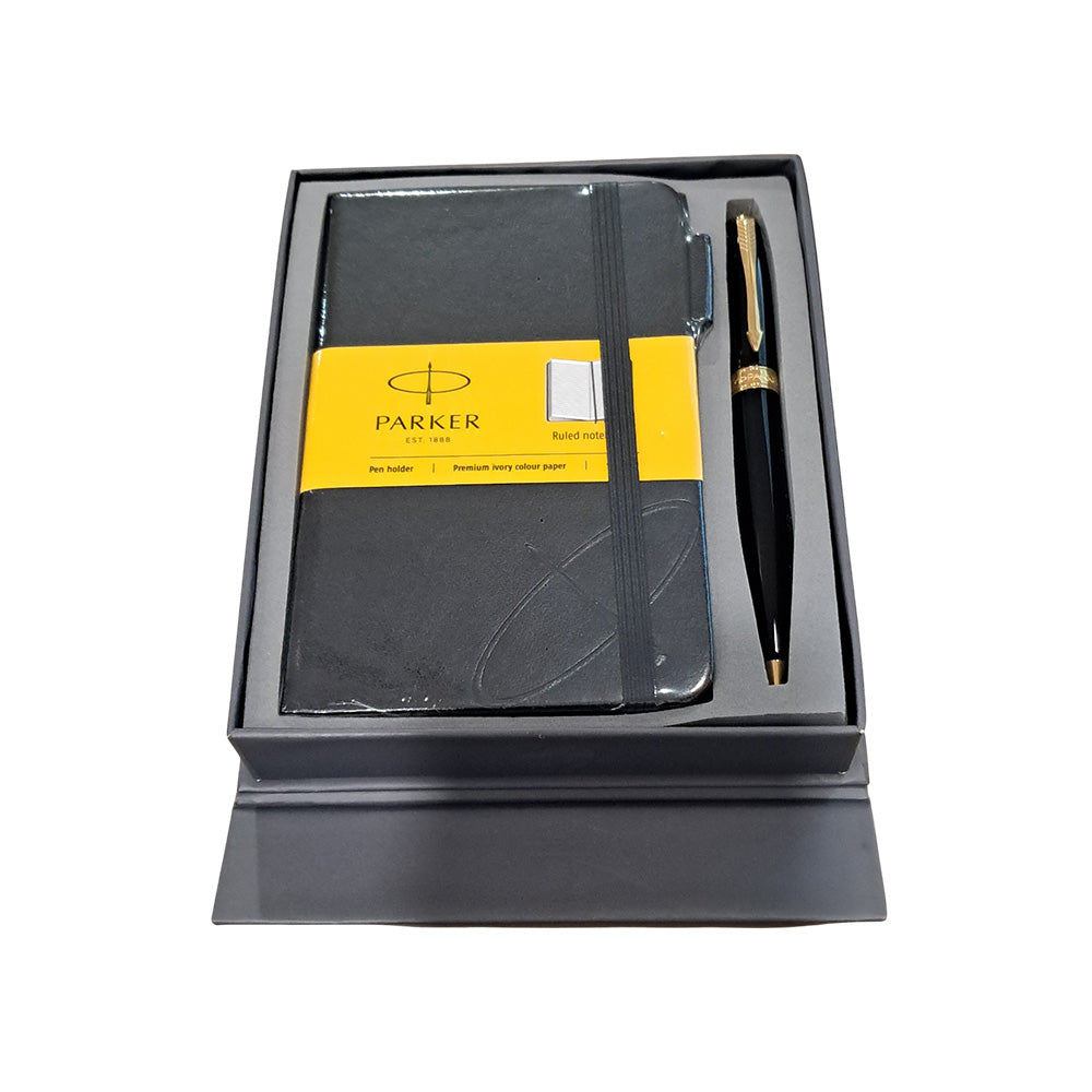 Parker Fusion Lacque Black GT Ball Pen with A6 Small Notebook