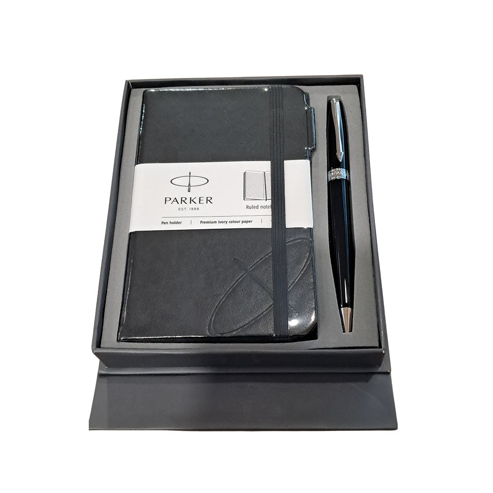 Parker Fusion Lacque Black CT Ball Pen with A6 Small Notebook