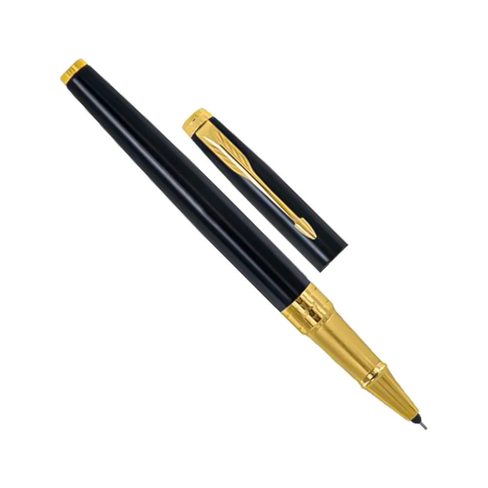 Parker Aster Lacque Black Gold Trim Rollerball Pen With Pop-Up Credit Card Holder
