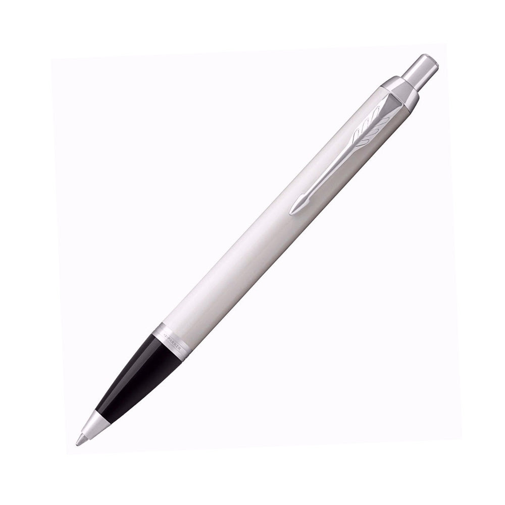 Parker IM Metal White Chrome Trim Ballpoint Pen With Parker Notebook