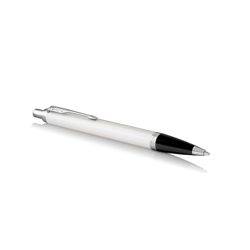 Parker IM Metal White Chrome Trim Ballpoint Pen With Parker Notebook