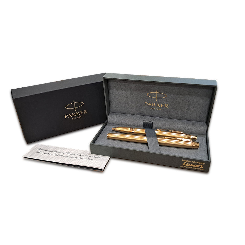 Parker Odyssey Gold Trim Fountain Pen - Medium Nib + Ballpoint Pen Set