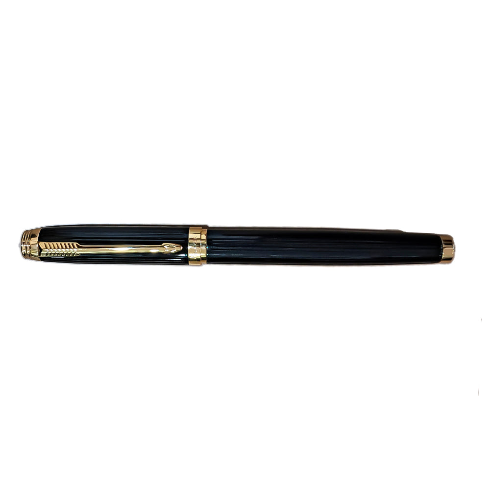 Parker Ambient Lacque Black Golden Trim Fountain Pen - Medium Nib + Roller Ball Pen Set