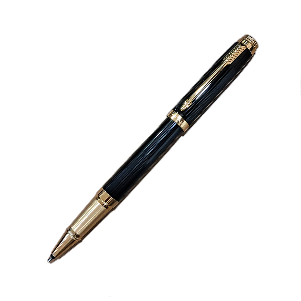 Parker Ambient Lacque Black Golden Trim Fountain Pen - Medium Nib + Roller Ball Pen Set