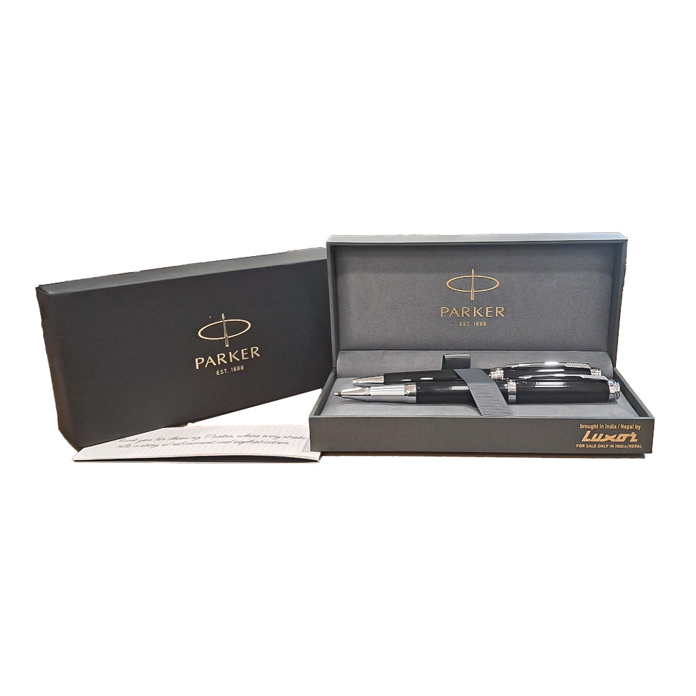 Parker Ambient Lacque Black Chrome Trim Rollerball and Ballpoint Pen Set