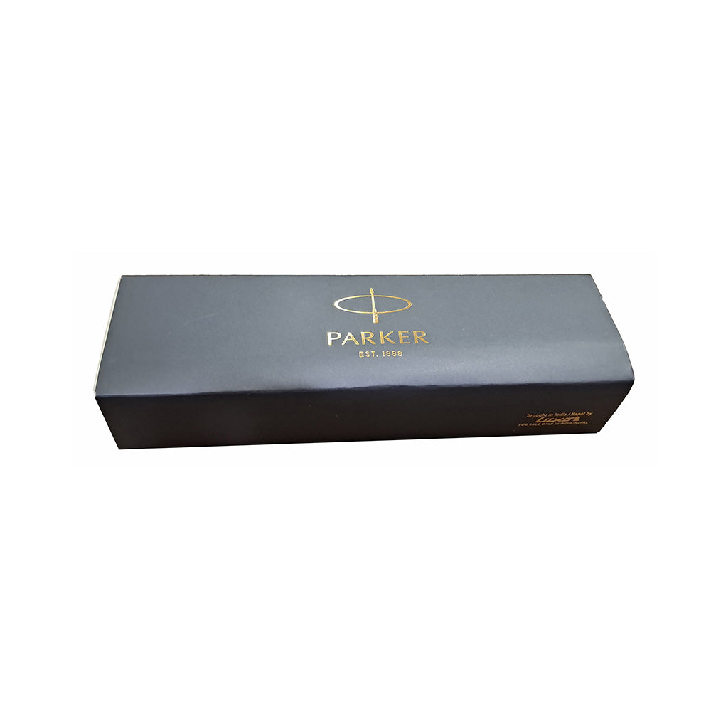 Parker Fusion Ball Pen with Matte black ABS barrel with Stainless steel linished cap and chrome plated trim. A contemporary & unique design blended highlighted with a chrome plated ring on the barrel. Matte Black Finish Metal Barrel Chrome Plated Trim A Contemporary & Unique Design Chrome Plated Ring On The Barrel Twist Action Pen Gift Box Made in India