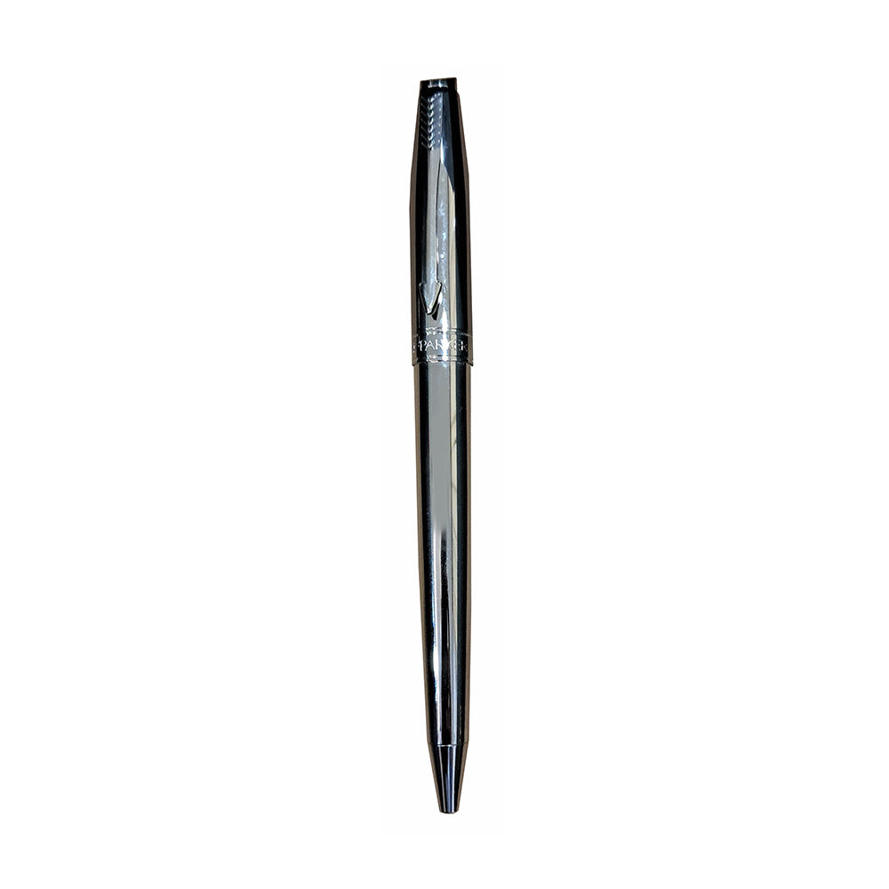 Parker Fusion Ball Pen with Shiny chrome barrel with Stainless steel linished cap and chrome plated trim. A contemporary & unique design blended highlighted with a chrome plated ring on the barrel. Shiny Chrome Finish Metal Barrel Chrome Plated Trim A Contemporary & Unique Design Chrome Plated Ring On The Barrel Twist Action Pen Gift Box Made in India