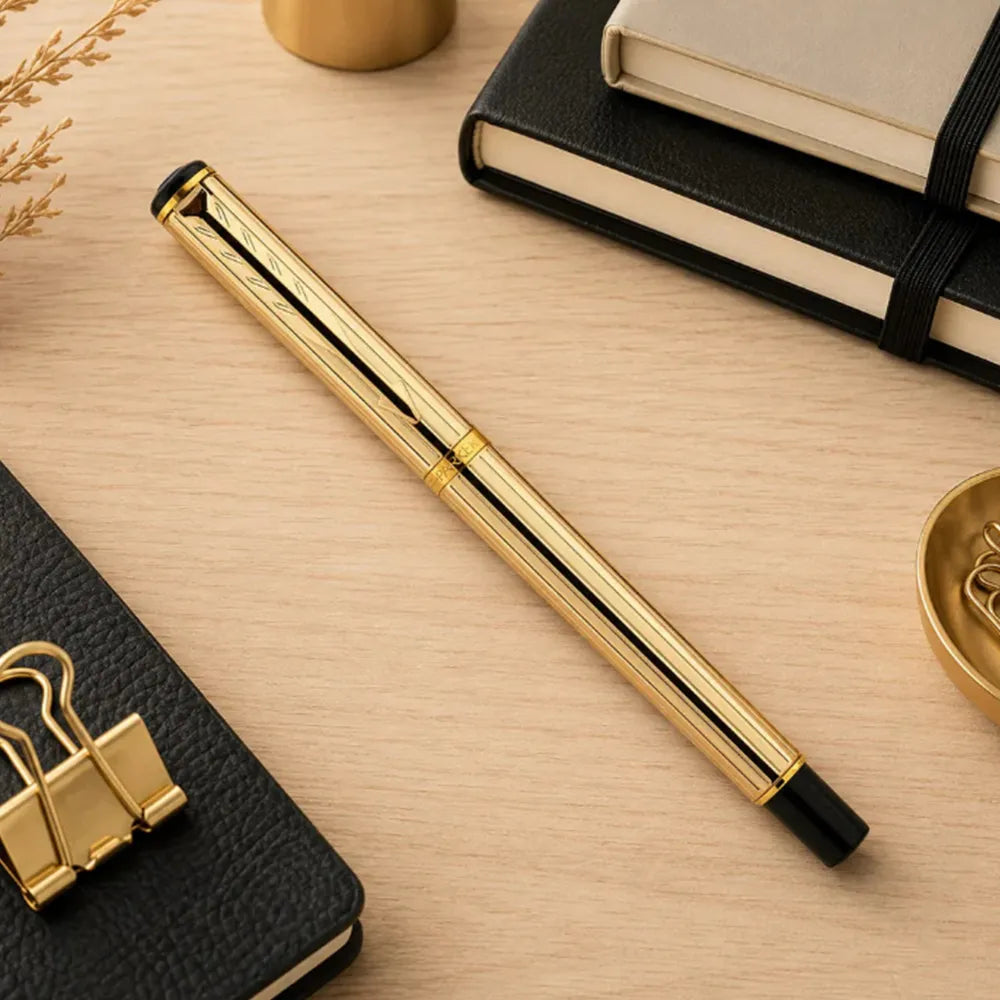 Parker Rialto Gold Finish with Gold Trim Fountain Pen - Stainless Steel Nib