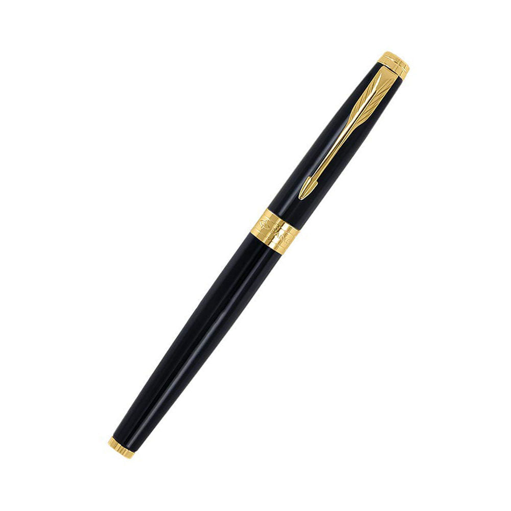 Parker Aster Lacque Black GT Fountain Pen - Fine Nib, Parker Aster Fountain Pen with Lacquer Black Finish Metal Barrel And Gold Plated Trim. A Contemporary & Unique Design Blended Highlighted With A Gold Plated Ring On The Barrel. Fountain Pen With Lacquer Black Finish Metal Barrel Gold Plated Trim A Contemporary & Unique Design Gold Plated Ring On The Barrel Stainless Steel, Medium Nib Filling system - Cartridge Made in India