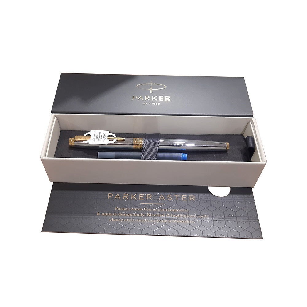 Parker Aster Shiny Chrome GT Fountain Pen - Medium Nib