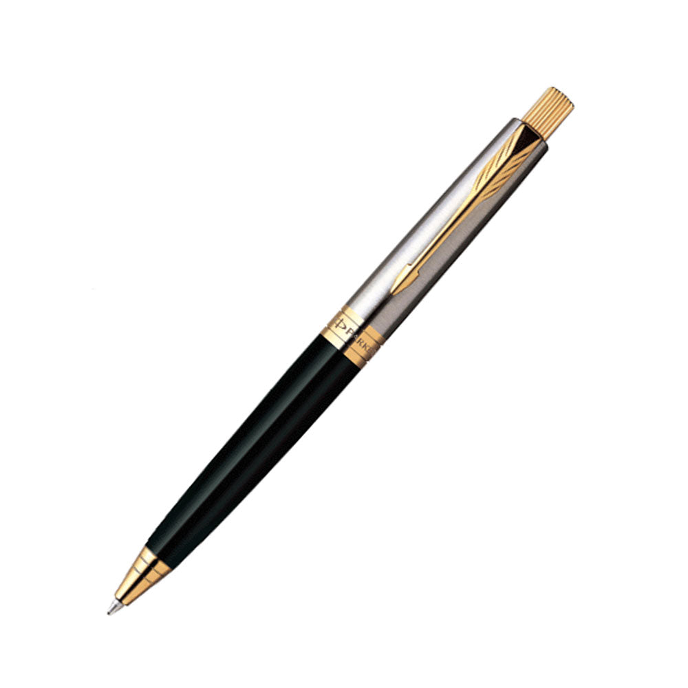 Parker Aster Shiny Black Gold Plated Trim Ball Pen, Parker Aster Ball Pen With Shiny Black Finish Metal Barrel And Gold Plated Trim. A Contemporary & Unique Design Blended Highlighted With A Gold Plated Ring On The Barrel. Shiny Black Gold Plated Trim  Barrel Metal  A Contemporary & Unique Design Blended Highlighted Opening Mechanism : Click Refill : Parker Quink Flow Made in India