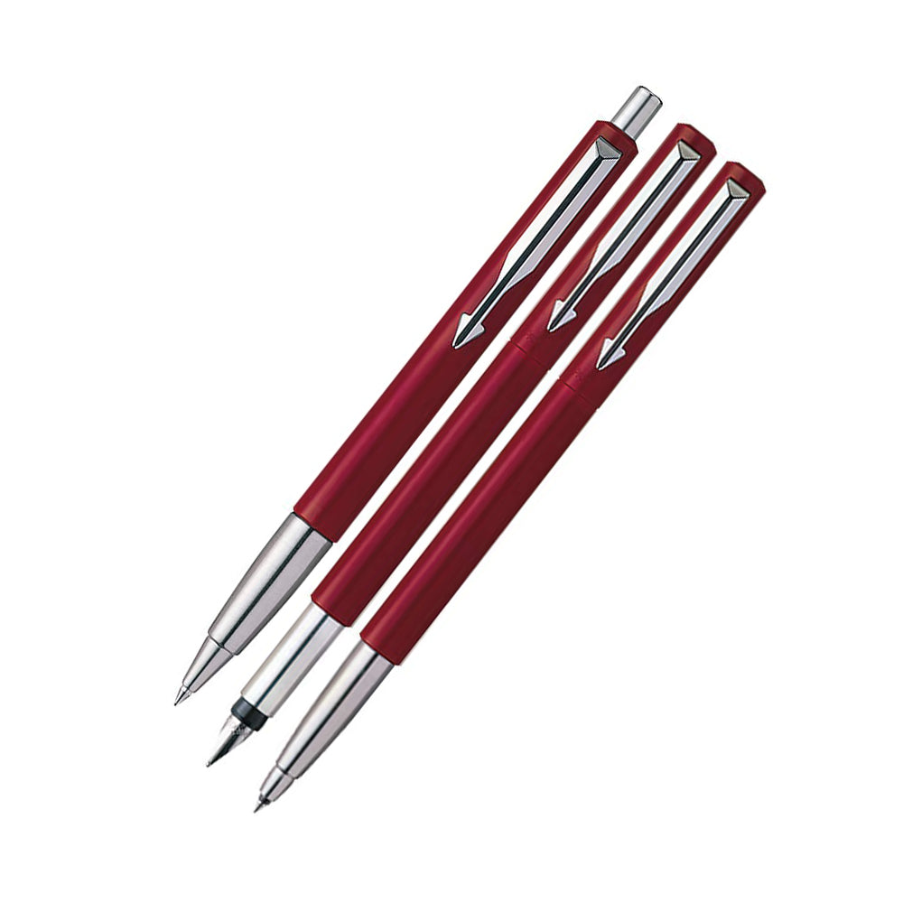 Parker Vector Standard Red CT Ball Pen + Rollerball Pen + Fountain Pen Set