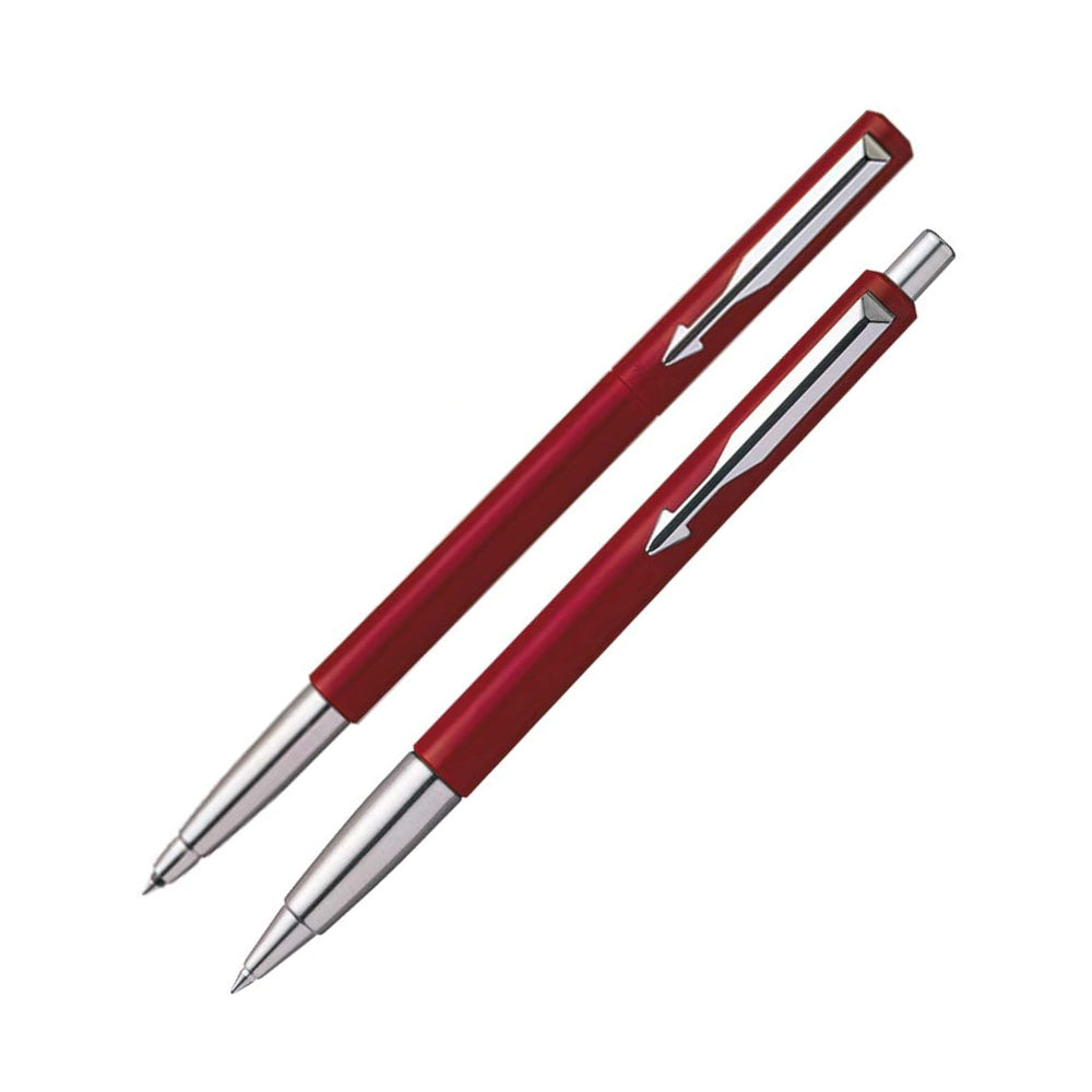 Moulded Plastic Barrel And Cap In High Gloss Colours With Matching Chrome Plated Trim. Cap On / Cap Off. Supplied With Navigator Technology fine point blue ink, refillable with parker quink rollerball refill. fine point blue inks, refillable with parker QuinkFlow ballpoint refill. Colours : Red Pen Opening Mechanism: Cap on/ cap off Body & Design Finish: Glossy Finish Refillable Refill Chrome-plated trim Flexible stainless steel clip Attractive Blister Packing for Gift.