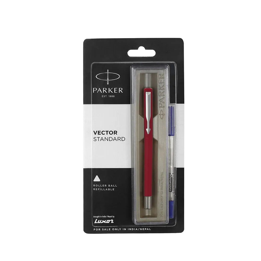 Moulded Plastic Barrel And Cap In High Gloss Colours With Matching Chrome Plated Trim. Cap On / Cap Off. Supplied With Standard Roller Ball Refill With Navigator Technology. Colours : Red Pen Opening Mechanism: Cap on/ cap off Body & Design Finish: Glossy Finish Refillable Refill Chrome-plated trim Flexible stainless steel clip Attractive Blister Packing for Gift.