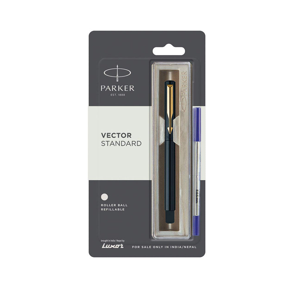 Parker Vector Standard Black Gold Plated Clip Rollerball Pen