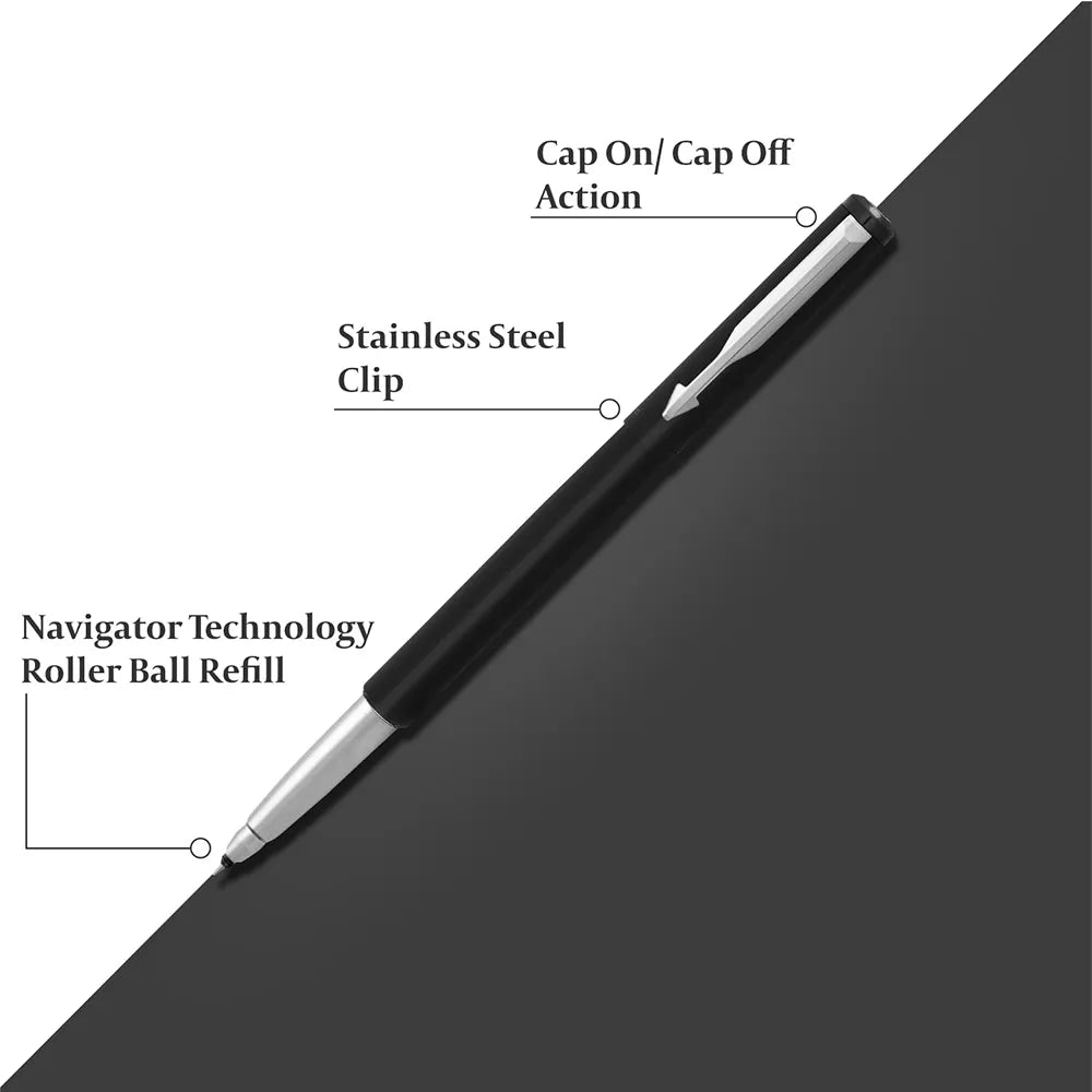Parker Vector Matte Black Chrome Clip Rollerball Pen