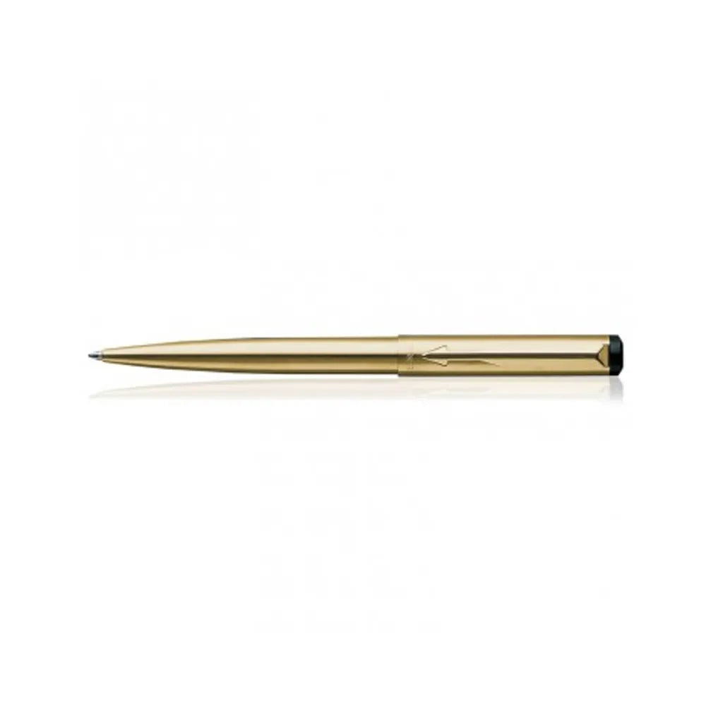 Parker Vector Gold GT Ballpoint Pen Gold Plated Stainless Steel Cap And Barrel With Matching Gold Plated Clip. Cap Action Fitted With Ballpoint Refill. Body Colour : Gold  Gold plated stainless steel cap and barrel with matching gold plated clip Cap action fitted with ballpoint refill Closure : Click-Off Cap Ink Colour : Blue Blister Pack Made in India