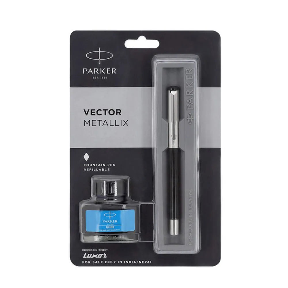 Parker Vector Metallix Glossy Black CT Fountain Pen - Fine Nib