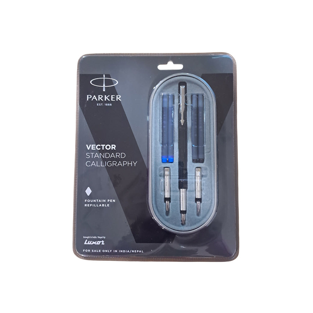 Parker Vector Standard Black Calligraphy with Chrome Trim Fountain Pen