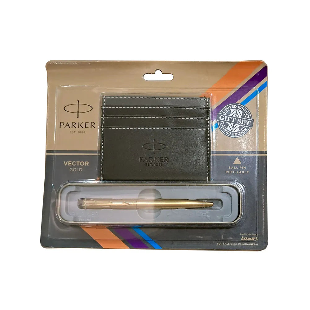 Parker Vector Gold Ball Pen with Credit Card Holder