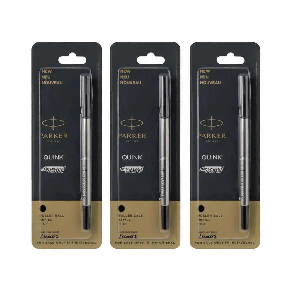Parker Quink Navigator Rollerball Pen Refill (Fine) - Black (Pack of 3)