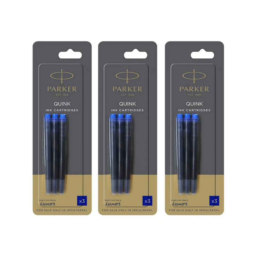 Rediscover classic writing pleasure with PARKER QUINK bottled ink. Filled with smooth, rich and vivid blue ink. Enjoy the convenience of using an ink cartridge when you run out of ink. With PARKER fountain pen ink, you can place your thoughts on paper with the authenticity of liquid ink. Quink ink (named by blending the words "quick" and "ink") was developed in the early 1900's as a revolutionary ink that eliminated the need for blotting. Like all Quink products, this ink is dye-based and non-toxic.

Blue
H