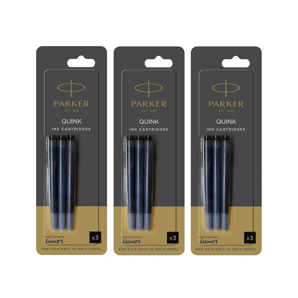 Rediscover classic writing pleasure with PARKER QUINK bottled ink. Filled with smooth, rich and vivid blue ink. Enjoy the convenience of using an ink cartridge when you run out of ink. With PARKER fountain pen ink, you can place your thoughts on paper with the authenticity of liquid ink. Quink ink (named by blending the words "quick" and "ink") was developed in the early 1900's as a revolutionary ink that eliminated the need for blotting. Like all Quink products, this ink is dye-based and non-toxic.

Black
