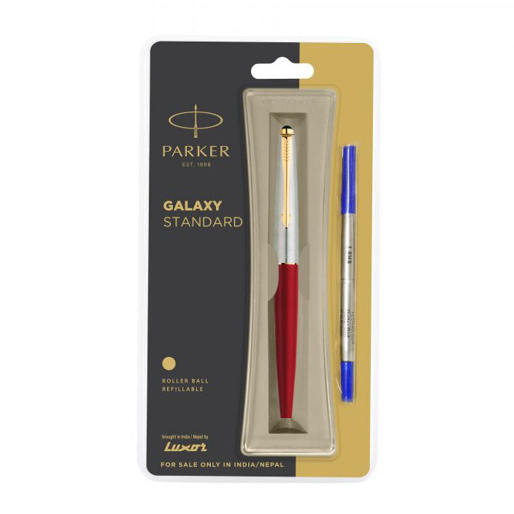 Parker Galaxy Standard Gold Trim Rollerball Pen- Red