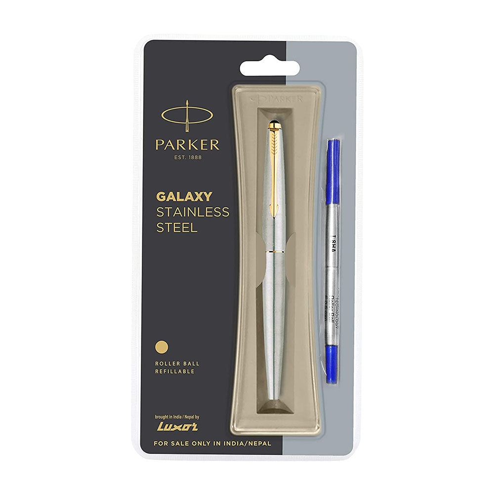 Parker Galaxy Stainless Steel Gold Trim Rollerball Pen