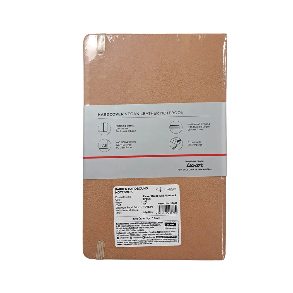 Parker Hardbound Vegan Leather A5 192 Pages Notebook - Brown