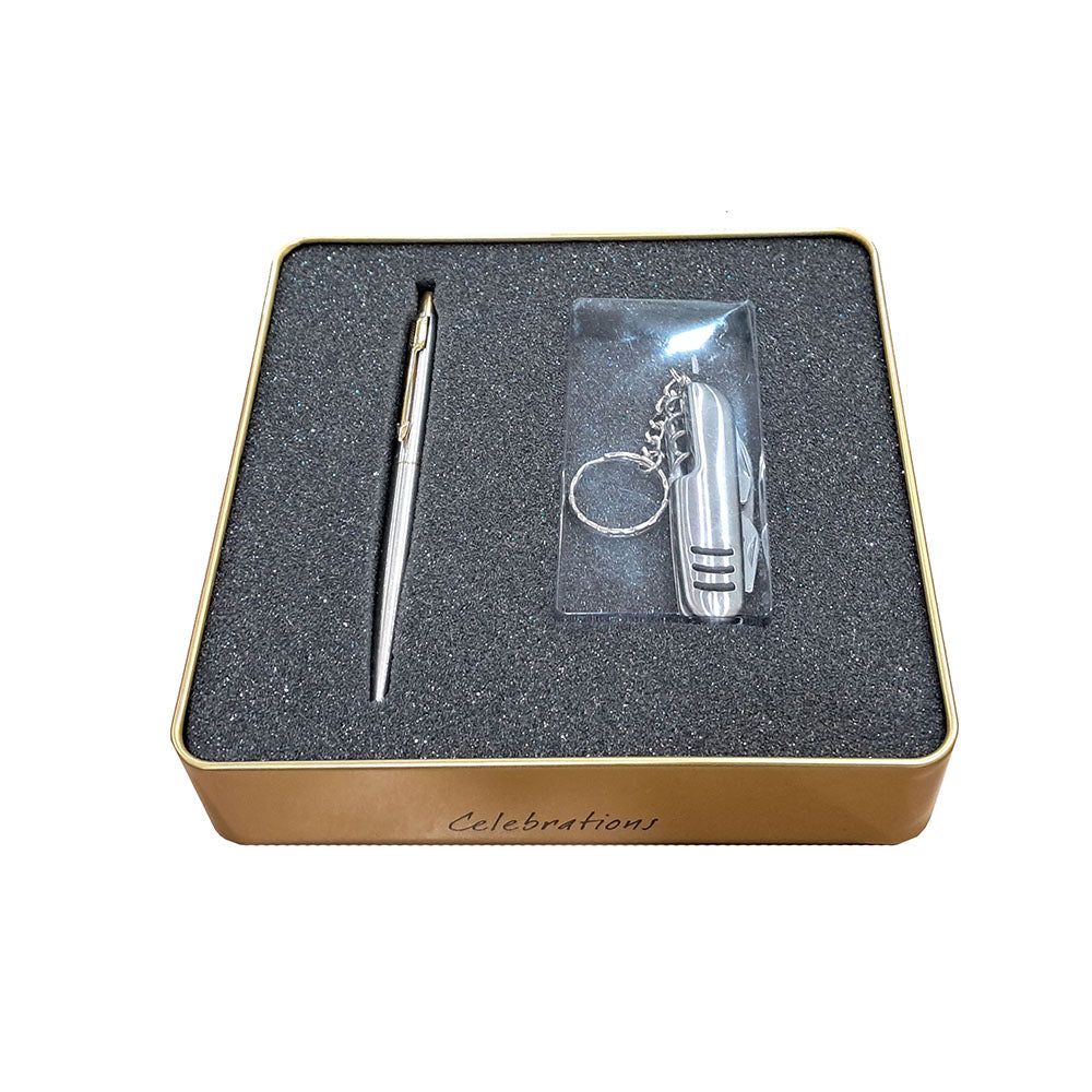 Parker Classic Stainless Steel GT Ball Pen with Swiss Knife (Free)