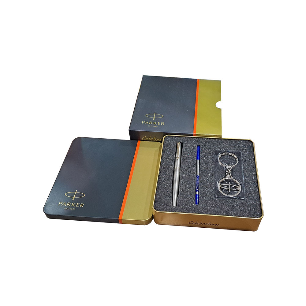 Parker Galaxy Stainless Steel GT Rollerball Pen with Parker Logo Keychain (Free)