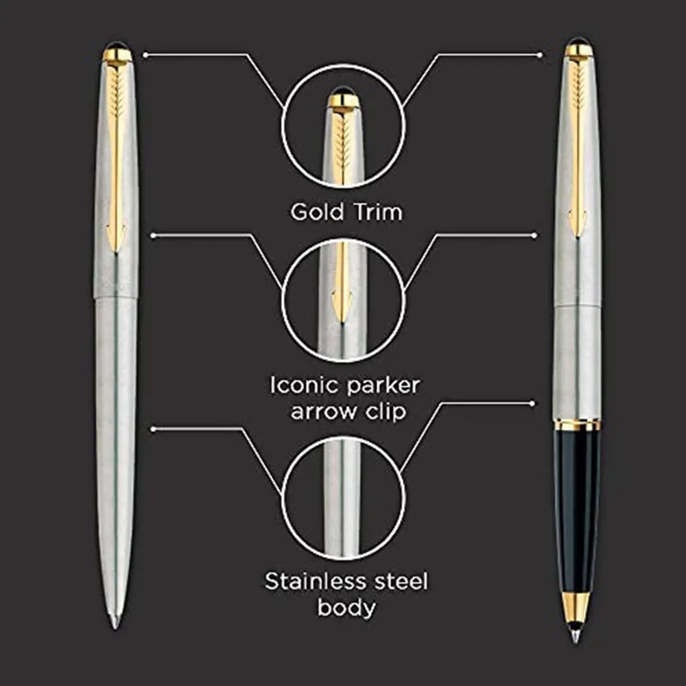 Parker Galaxy Stainless Steel GT Rollerball Pen + Ball Pen with Card Holder (Combo Pack)