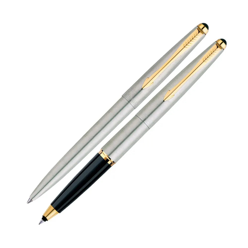 Parker Galaxy Stainless Steel GT Rollerball Pen + Ball Pen with Card Holder (Combo Pack)